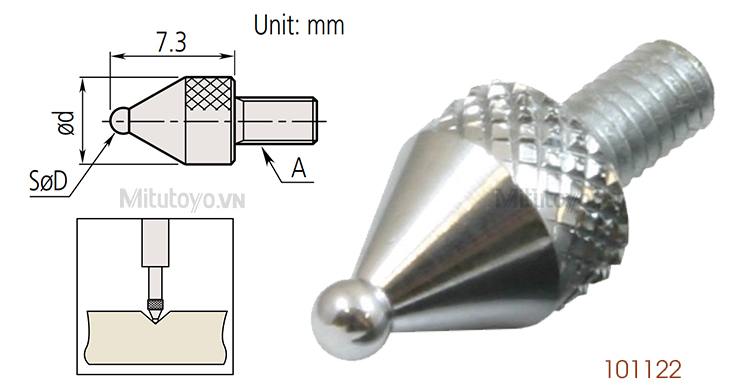 Đầu đo đồng hồ so Mitutoyo điểm tròn (Ball point) 