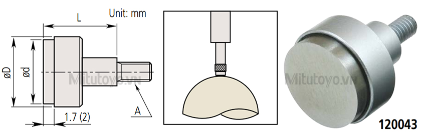 Đầu đo đồng hồ so Mitutoyo mặt phẳng phủ carbide