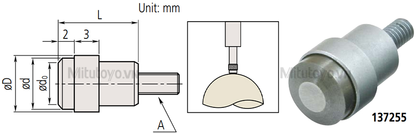 Đầu đo đồng hồ so Mitutoyo mặt phẳng phủ carbide