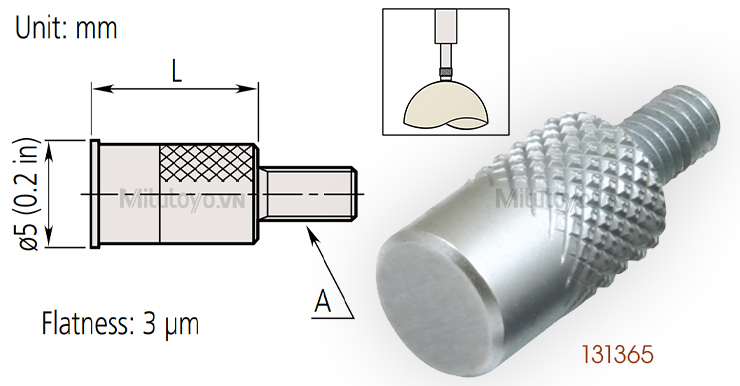 Đầu đo đồng hồ so Mitutoyo mặt tiếp xúc phẳng (Flat point)