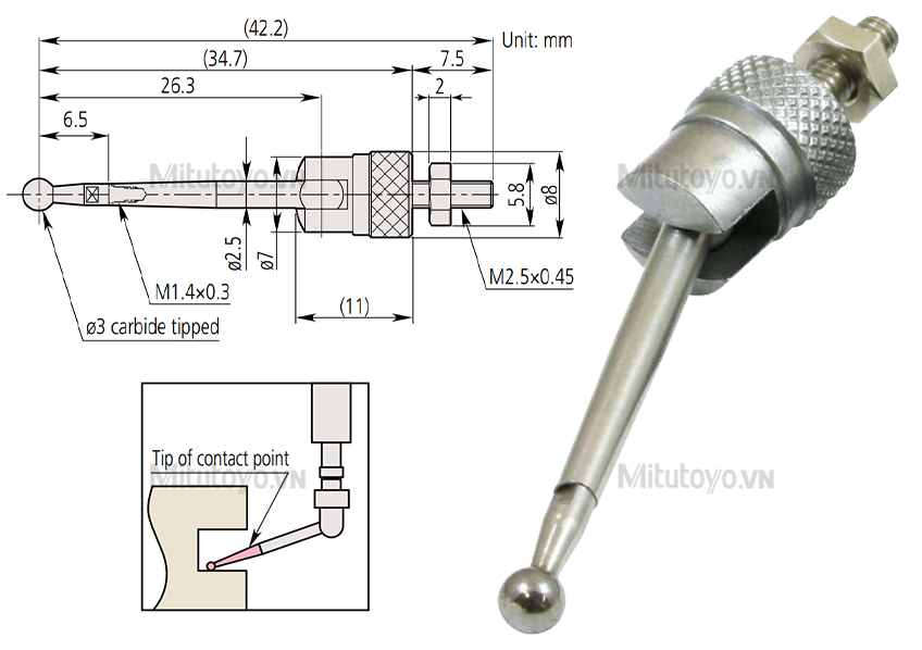 Đầu đo đồng hồ so Mitutoyo dạng cần gạt